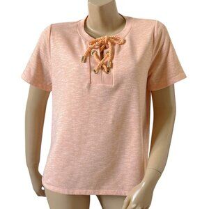 MICHAEL KORS Womens Size Medium Short Sleeve Peach Lace Up Front Knit Shirt